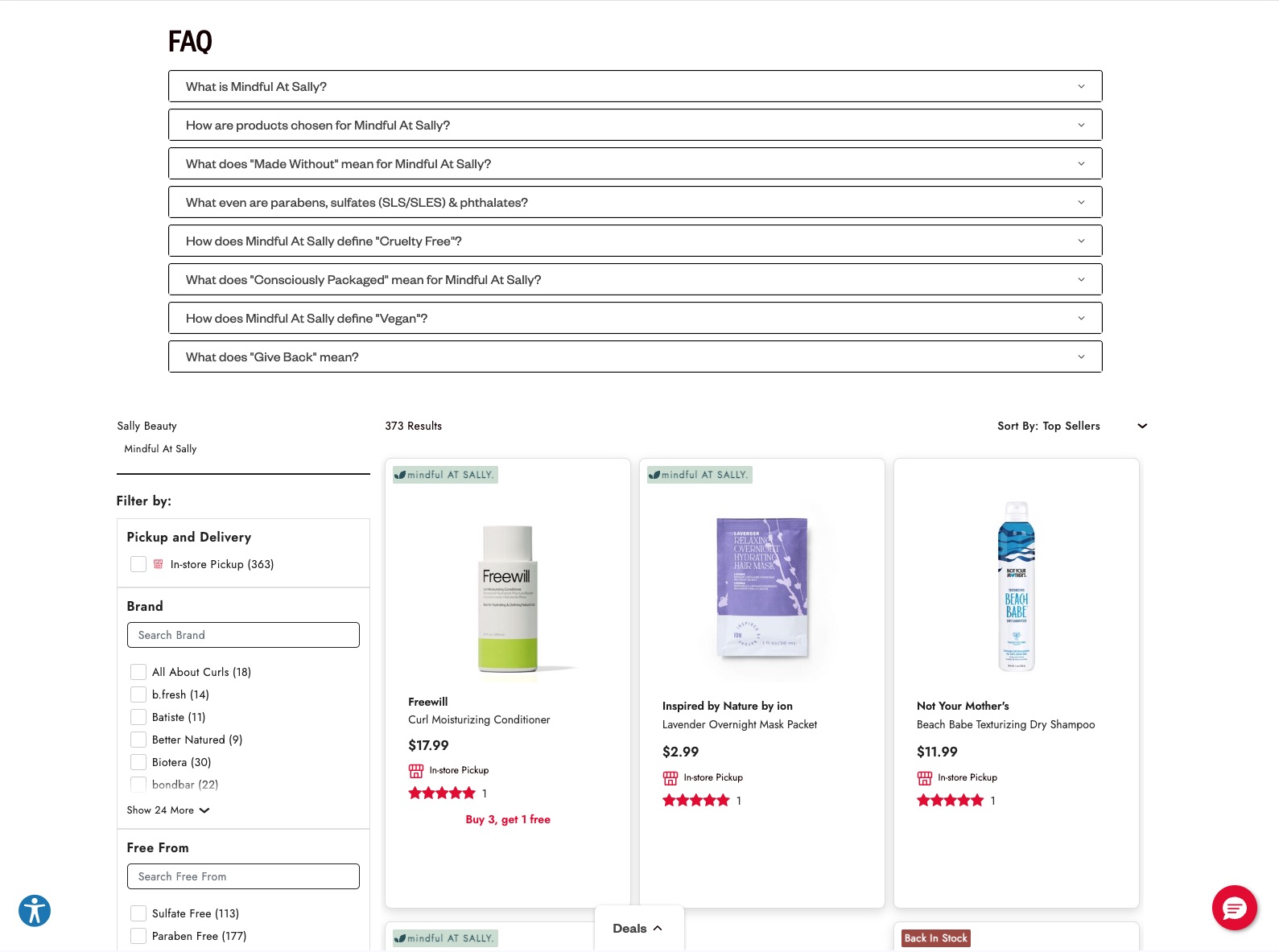 Screenshot of Mindful LP on desktop feauturing FAQ accordion items and product gallery